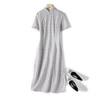 Small subflagship robe women Summer 2021 New young Teenage Girl Plaid Qipao Retro improved Liondress Summer