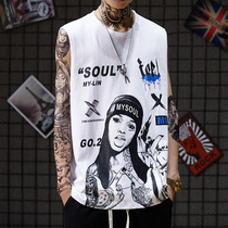 Europe and the United States tide brand oversize loose sleeveless T-shirt mens hip-hop sports fitness waistcoat pure cotton vest mens tide ins