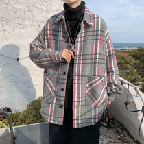 Japanese plaid woolen coat mens autumn and winter handcuffed coat mens ins trend joker loose woolen cloth trench coat