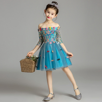 Flower girl wedding dress Childrens evening dress Girl princess dress Girl puffy yarn host catwalk piano performance suit