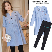 Pregnant womens early autumn suit Net red pregnant womens clothing shake sound European goods foreign style autumn clothing out tide hot mother fashion personality summer clothing