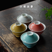 Jiangnan Past Ceramic Cover Bowl Tea Cup Single Kung Fu Tea Set Large Number Home White Porcelain Tea Bowl Tea tea with lid