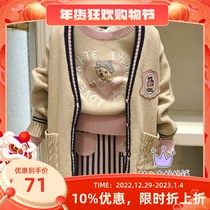 Special 21 spring and autumn TW bear childrens clothing womens knitted foreign style all-match cotton cardigan TKCK94951K sweater skirt T-shirt