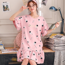 Nightdress womens summer Korean version of cotton short-sleeved pajamas large size students loose cute cotton ladies skirt home wear