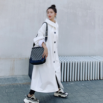Hong Kong trendy brand white loose mid-length over-the-knee trench coat womens 20 autumn and winter Korean style single-breasted turtleneck coat