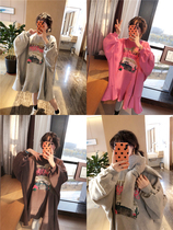 BORAKOO Korea Dongdaemun winter 3 colors ~ pink gray brown ~ Bubble print lantern sleeve velvet thickened sweater skirt