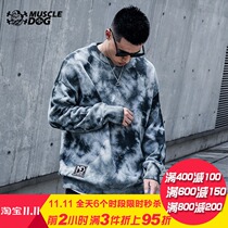 Muscle dog round neck sweater mens Tide brand tie-dye wild loose Sports Leisure training clothes fitness clothes pullover