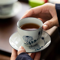 Hand-painted kung fu small tea cup ceramic tea bowl home single tea cup Purple Sand Master Cup blue and white porcelain tea