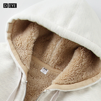 Plus velvet padded sweater womens autumn and winter cotton sports imitation lamb velvet hooded zipper cardigan warm short coat