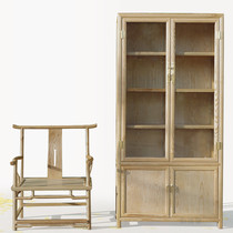 New Chinese bookcase Solid wood Old Elm bookcase Display cabinet Glass cabinet locker storage file cabinet Zen bookcase