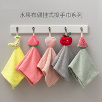 Fruit cartoon shape coral velvet towel creative home kitchen can hang towel small square towel hand cloth