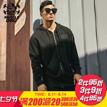 Muscle dog tide brand simple loose short fitness clothes training hooded zipper cardigan sports top jacket men