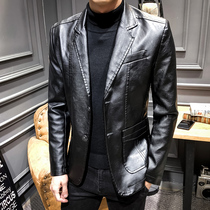 2021 autumn and winter leather jacket casual small suit collar leather leather men slim Korean version of the trend motorcycle jacket