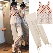 Maternity summer suit fashion summer new outdoor leisure summer suit 2021 female pregnant summer two-piece set