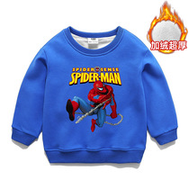 2021 new children's outfit plus velvet padded spider-man superman sweater boys spring and autumn baby warm coat