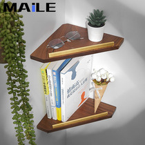 Walnut non-perforated toilet bathroom triangle shelf wall hanging toilet corner shower room shower gel storage