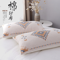 Nordic style pure cotton three-layer gauze pillowcase Button pillowcase thickened pillowcase Cotton male and female student pillowcase
