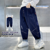 Boys spring and autumn jeans blue 2022 new childrens autumn pants middle and large childrens casual Korean version loose tide