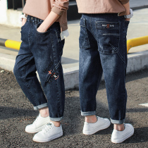 Boys jeans spring and autumn clothes 2021 new large childrens trousers Korean version of small leg pants children foreign-style elastic pants