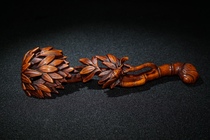 Boutique yellow poplar wood finely carved bamboo leaves Ruyi pendulum piece A solid wood engraving handlebar piece living room decoration process collection