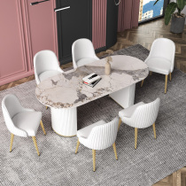 Restaurant dining table Home Small family Type modern minimalist rock plate oval light lavish marble dining table and chairs Combined