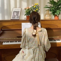 Temperament Hong Kong flavor floral bubble sleeve dress female 2021 spring new long bow lace dress children