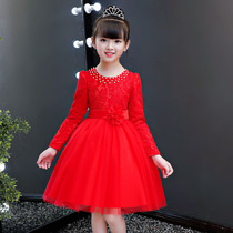 Girls long-sleeved dress 2021 new Western style net red skirt spring and autumn princess skirt female princess children puffy yarn