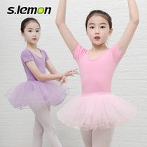  Dance suit Childrens female one-piece suit Short-sleeved bow body suit Girls  exam performance suit Ballet practice suit