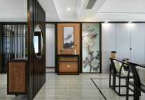 Home decoration tempered art glass modern simple living room entrance screen partition wall shoe cabinet porch frosted hibiscus flower