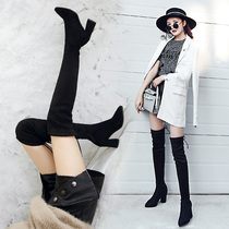 Over-the-knee boots High-heeled boots Thick-heeled 2021 winter elastic high boots Womens boots Cotton boots Pointed over-the-knee boots Boots
