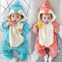 Baby Conjoined Mens Baby Autumn Winter Clothing Plus Suede Thickened Newborns Womens Winter Clothing Cute Khaclothes Climbing Clothes