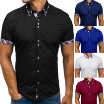 Men's casual slim fit short sleeve shirt classic double coll