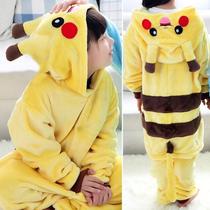 Falai velvet childrens one-piece pajamas winter girls and children cute Pikachu cartoon animal home clothes toilet version