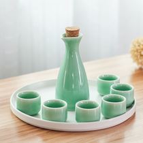 Sake wine set liquor warm wine jug hot wine jug household ceramic wine glass Japanese retro wine dispenser wine cup