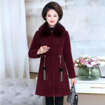 Mom imitation mink fleece coat autumn and winter clothes 2019 new middle-aged and elderly women long temperament woolen coat thickened