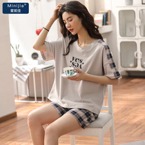 Pajamas womens summer thin cotton short-sleeved shorts two-piece Korean version of sweet girl loose home service suit