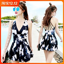2021 new swimsuit womens one-piece dress Conservative belly thin size Lady hot spring swimsuit