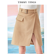 Sugar force winter new khaki Europe and the United States with belt wool skirt womens split A-line skirt short skirt