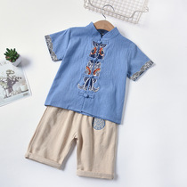 2022 New Hanfu Boys Summer China Wind Cotton Linen Suit 3 Year Old Children 4 Donuts National Wind Two Sets Tide