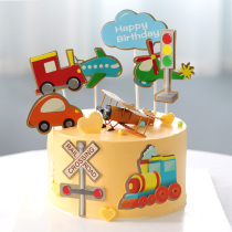 Double-layer locomotive airplane cake decoration traffic light cake flag flag flip candy cake ornaments