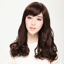Delicate wig long roll fluffy lady pear flower head long slant bangs big wave fashion realistic hairstyle