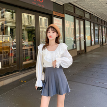 High waist pleated skirt short skirt womens autumn and winter 2020 new black skirt gray a-line skirt