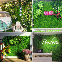 Green plant wall simulation plant wall fake lawn indoor mall decoration wall background green plastic simulation plant fake flower
