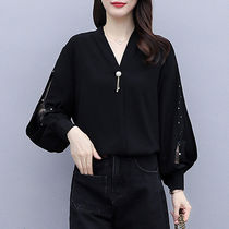 Large size womens clothing autumn and winter style fat mm wearing a hitch-light-cooked bottom shirt reduced-age display slim fit with a small crowdblouse