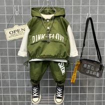 South Korean boy suit foreign pistachio fashion 2022 boys handsome and Han version Chauchai Chaoqiu Childrens Machia Three sets