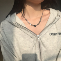 Wilderness black little love necklace female simple ins Wind punk choker heart shaped titanium sweater chain
