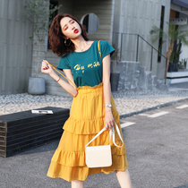 Korean counter sling dress set summer 2021 New Age reduction salt sweet cake skirt two-piece set