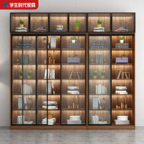 Custom hand-made cabinet Sliding door bookcase Floor-to-ceiling glass door bookshelf display cabinet Living room locker Solid wood bookcase