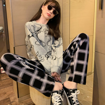 Pajamas women spring and autumn cotton long sleeves cute Net red loose cartoon winter can wear home clothes two-piece suit