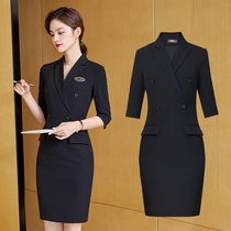 Suit collar dress high-end professional dress temperament Goddess Van Double Platoon Buttoned With Lean Sales Floor Work Clothes Woman